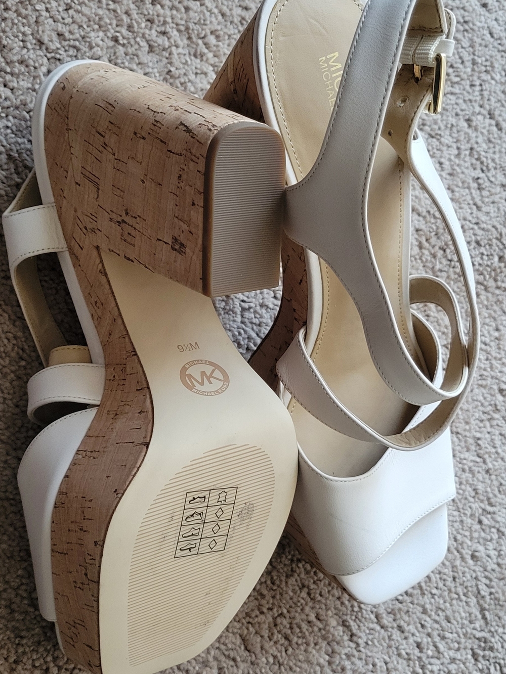MICHAEL Michael Kors White and Cork Platform Wedge Sandals